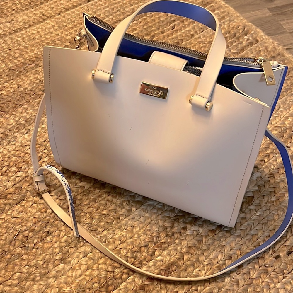 Kate Spade ♠️ medium leather tote beige with sapphire blue interior